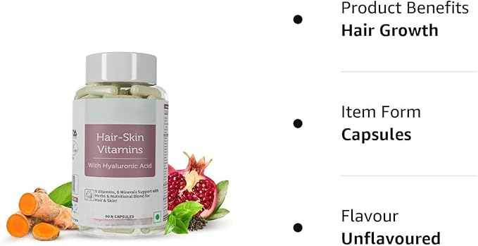 Generic Hair Skin Vitamins Supplement with Hyaluronic Acid Biotin Keratin Booster for Hair Growth Turmeric Primrose Oil &amp Collagen Supporter- 60 Capsules for Men and Women