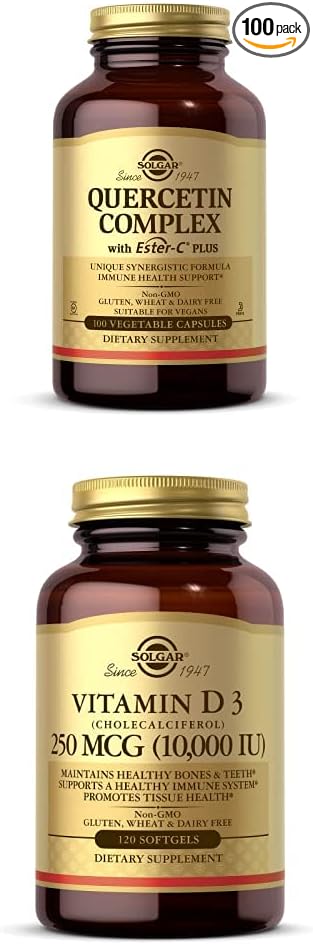 Solgar Quercetin Complex with Ester-C Plus 100 Vegetable Capsules - 50 Servings Vitamin D3 (Cholecalciferol) 250 MCG (10000 IU) 120 Softgels - Immune System Support