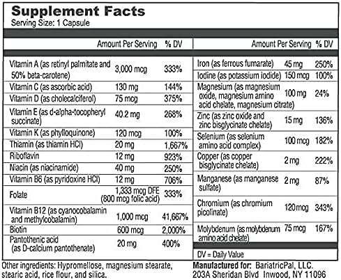 BariatricPal 30-Day Bariatric Vitamin Bundle (Multivitamin ONE 1 per Day! Capsule with 45mg Iron and Calcium Citrate Soft Chews 500mg with Probiotics - Belgian Chocolate Caramel)