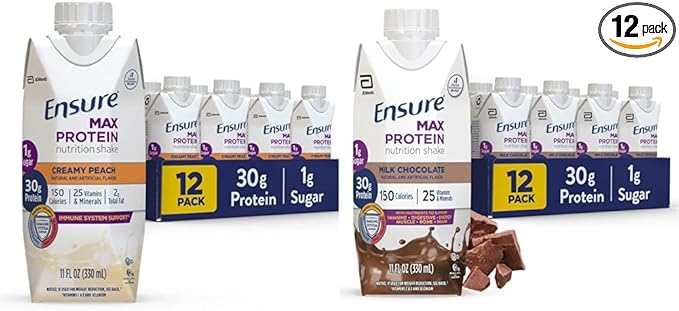 Ensure Max Protein Nutrition Shake with 30g Protein 25 Vitamins &amp Minerals New Creamy Peach &amp Cherry Cheesecake Flavors Pack of 12