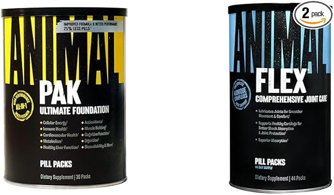 Animal Pak - Convenient All-in-One Vitamin &amp Supplement Pack &amp Flex –Complete Joint Support Supplement – Contains Turmeric Root Curcumin – Helps Repair &amp Restore Joints – 44 Packs