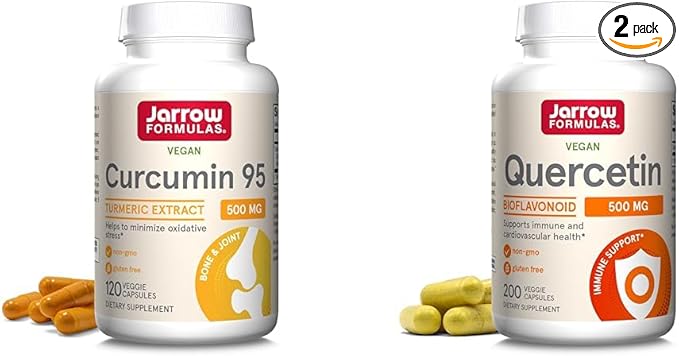 Jarrow Formulas Curcumin 95 500mg - Up to 120 Servings (Veggie Caps) &amp Quercetin 500 mg - Bioflavonoid - Quercetin Dietary Supplement