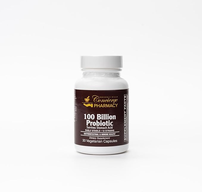 Beverly Hills Concierge Pharmacy 100 Billion Probiotic | 12 Strain High Potency Digestive &amp Gut Health Support | Shelf Stable Acid-Resistant Formula | 30 Capsules