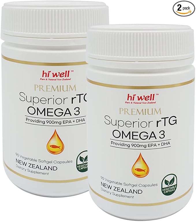 (Pack of 2) Hi Well Premium Superior rTG Omega 3 90Vegetable Softgel Capsules