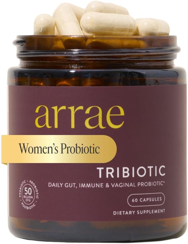 Arrae Tribiotic Probiotics for Women Support for Vaginal pH Balance Gut Immune and Feminine Health Prebiotics Probiotics Postbiotics 60 Count