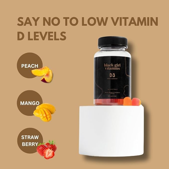 Black Girl Vitamins - Vitamin D3 Gummies for Immune Energy and Bone Support 2000IU (50mcg) Vitamin D per Serving Gluten-Free Vitamin D Gummies 60 Count (2-Pack)
