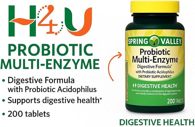 Spring Valley Probiotic Multi-Enzyme Digestive Formula Tablets for Digestive Health 200 Count (200 Tablets)