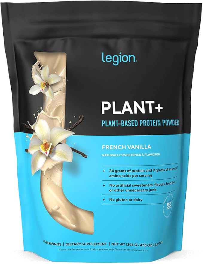 LEGION Plant+ Vegan Protein Powder Vanilla - Rice and Pea Plant Based Protein Blend. Gluten Free GMO Free Naturally Sweetened and Flavored 40 Servings (Vanilla)
