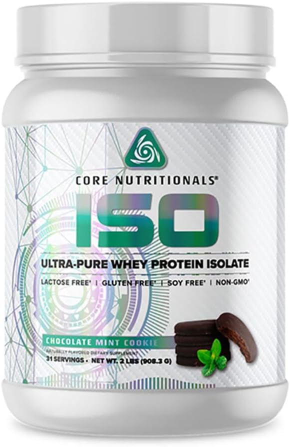 Core Nutritionals Iso Whey Protein Isolate | Lactose Gluten &amp Soy Free | 100% Micro Filtered Cold Pressed | 25g Protein | 2 Pound (Chocolate Mint Cookie)