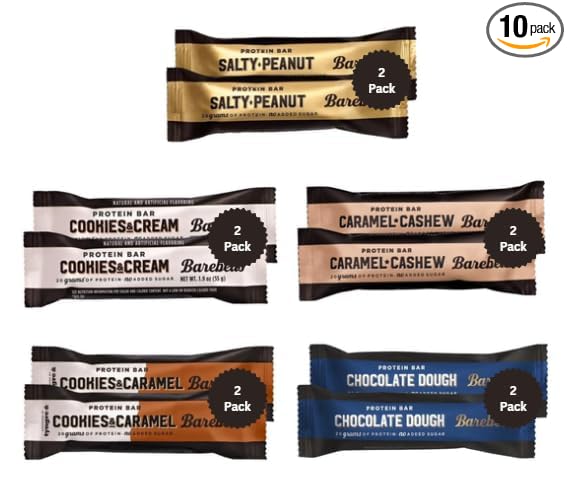 Barebels Protein Bars Variety Pack - Protein Snacks with 20g of High Protein - Protein Bar with 1g of Total Sugars - 5 Flavors 10 Count