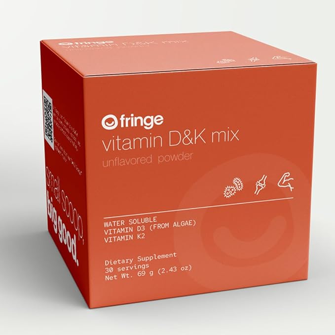 Fringe Vitamin D3 and K2 Mix Powder Water Soluble Bio-Available D3 from Algae Vitamin K2 MK-7 from Natto Vegan Unflavored (30 Servings Vitamin D &amp K Mix)
