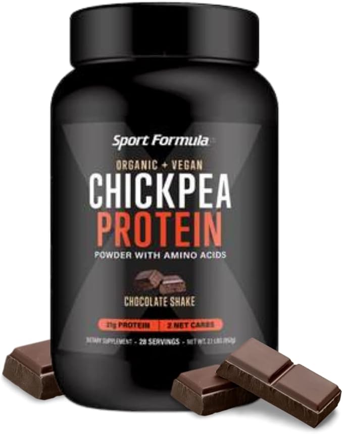 Sport Formula Chickpea Protein Powder Organic and Vegan Plant Based Protein All Natural Protein Powder with Essential Amino Acids Chocolate Flavor only 2 net Carbs with 21 Grams Protein