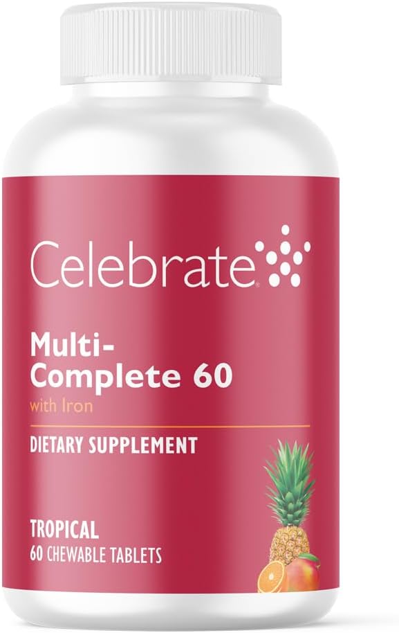 Celebrate Vitamins Multi-Complete Chewables 60mg Iron – Daily Bariatric Multivitamin for Sleeve Gastrectomy &amp Gastric Bypass Surgery Patients – Essential Vitamins &amp Minerals - Tropical (60 Ta