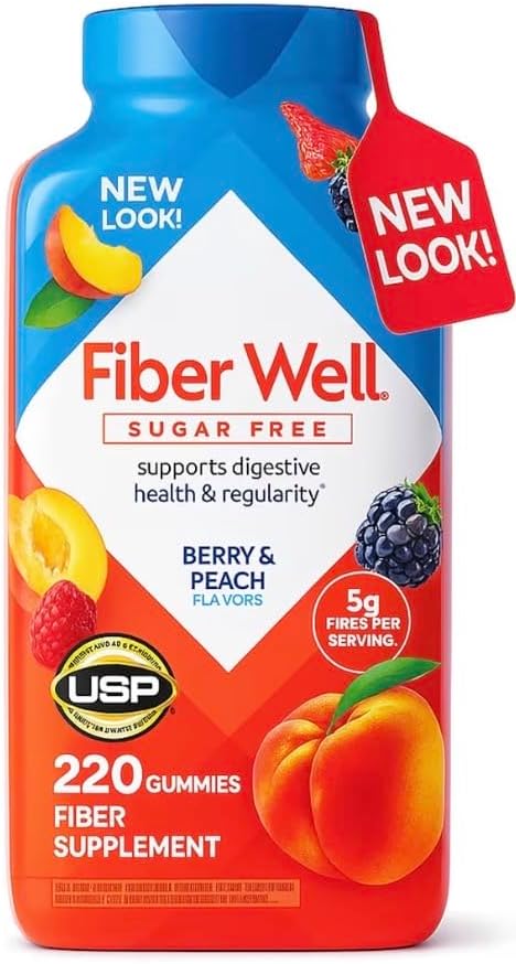 Vita Fiber Well Gummies Sugar Free Peach Raspberry &amp BlackBerry Flavors 220 Count (2 Pack)