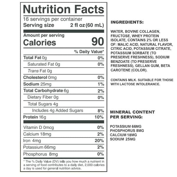 Vidafuel Protein Drink 16g protein per 2oz shot 32 fl oz carton 2 Pack berry and citrus collagen and whey drink no artificial sweeteners