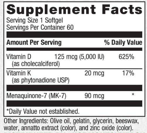 HormoneSynergy Vitamin D3 5000 Plus K2 by Dr. RetzlerRx - 2-in-1 Support* - High Potency Bioactive - 5000 IU D3 &amp 110 mcg K2 Menaquinone-7 (MK-7)
