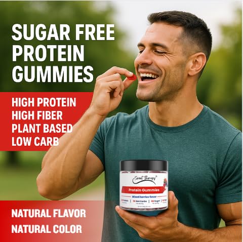 120 Sugar Free Protein Ginger Gummies with 1g per gummy &amp High Fiber | High Protein Snacks| Healthy Snacks for Adults| Plant Based | Fiber Gummies for Adults| Low carb 1g Net Carb Stevia Natural