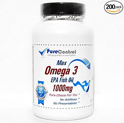 Natural Max Omega 3 EPA Fish Oil 1000mg // 200 Capsules // Pure // by PureControl Supplements.