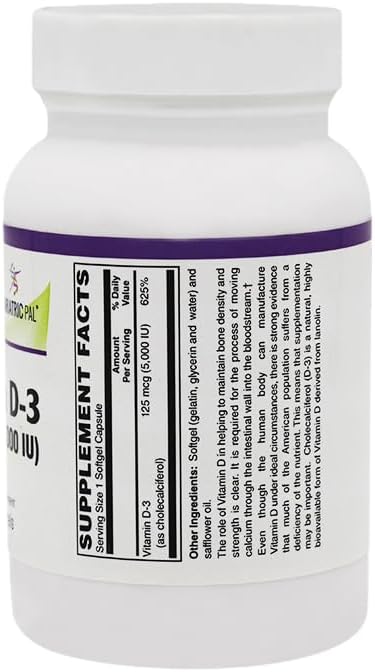 BariatricPal Vitamin D-3 125mcg (5000 IU) - Easy Swallow Vegetarian Softgels (250ct Bottle)
