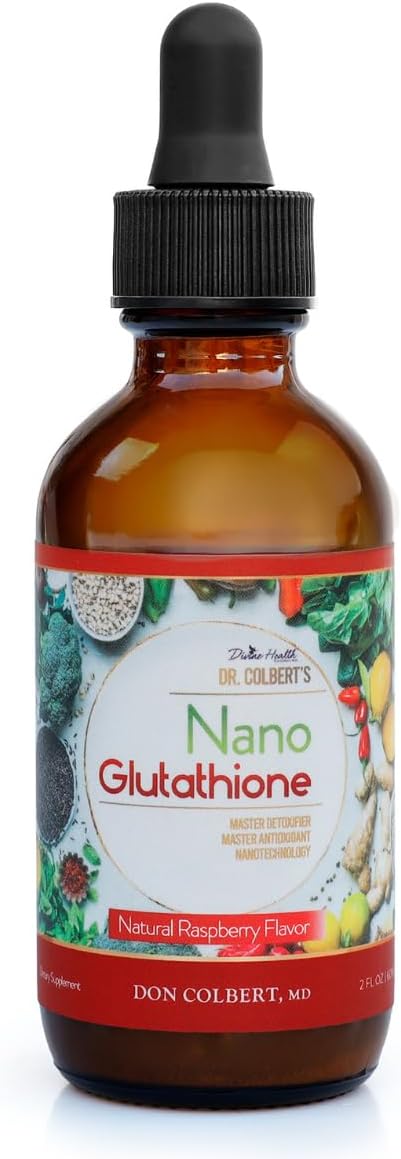 Dr. Colbert MD Nano Reduced L-Glutathione Drops | Raspberry Flavor | by Divine Health | Nanonization | Superior Absorption | Includes Vitamin C | Sugar Free | 60 Day Supply | 60ml