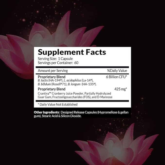 Intelligent Labs Women's Probiotics Formula with Cranberry Extract D-Mannose and Prebiotics All in one 6 Billion CFU Probiotic One Capsule a Day 60-Day Supply Third-Party Verified for Purity