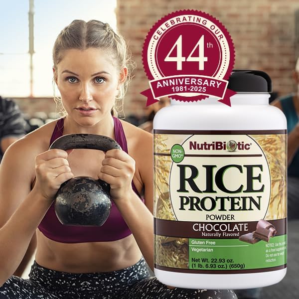 NutriBiotic Chocolate Rice Protein 1 lb. 6.9 oz | Low Carb Vegetarian &amp Keto-Friendly Raw Protein Powder | Grown &amp Processed Without Chemicals GMOs or Gluten | Easy to Digest &amp Nutrient