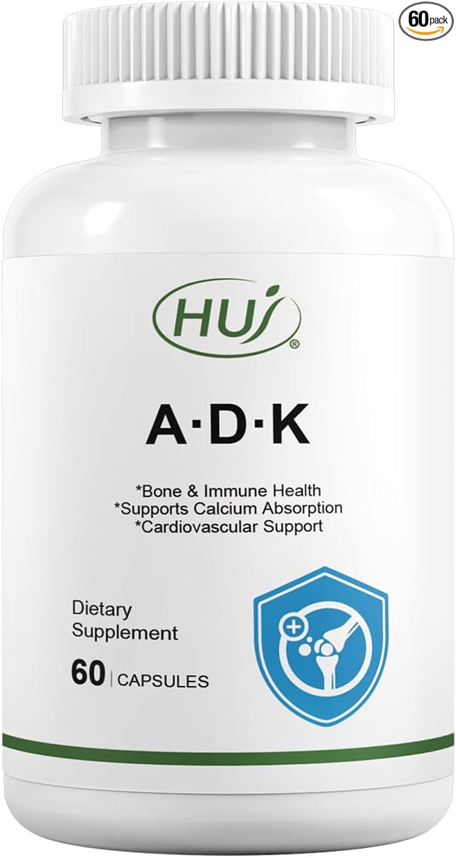 HUJ ADK Supplement 60 Capsules Calcium Vitamins A D3 K2 (MK-7)