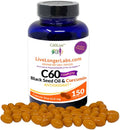 C60 Complete - Carbon 60 (Fullerene) with Black Seed Oil &amp Curcumin - Antioxidant Supplement - for Longevity &amp Cognitive Function - All Natural - 150 Gel Capsules