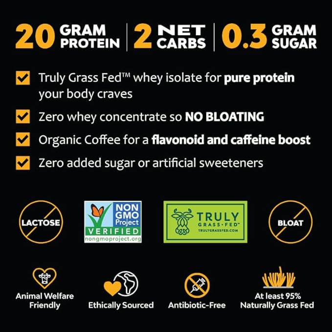 MariGold High Protein Coffee - Iced Café Mocha 20g Grass Fed Whey Protein Isolate Energy &amp Workout Boost 2 Shots Organic Espresso Non-GMO 2 Net Carb 1 Lb Bag 15 Servings