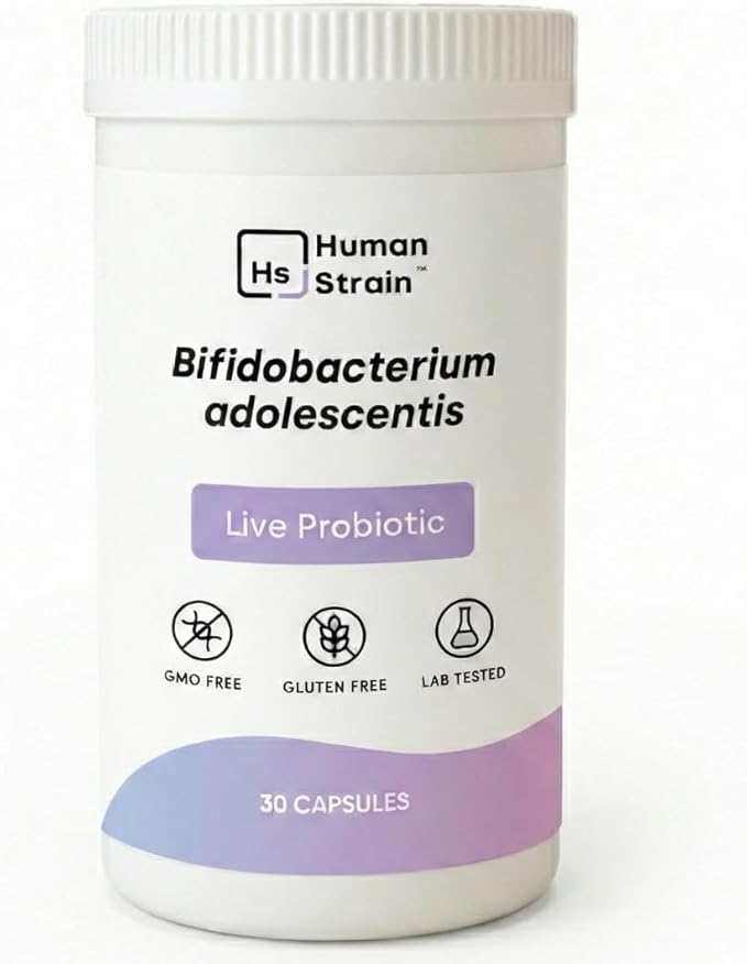 Human Strain Bifidobacterium Adolescentis Probiotic | Fewer Urgent Bowel Movements Reduced Bloating/Gas &amp Digestion Support | Clinically Studied Synbiotic | 30ct (30 Day Supply)