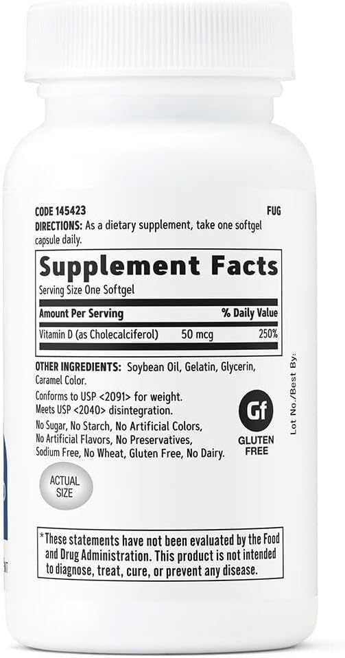 GNC Vitamin D3 50mcg Supplement Supports Teeth and Bone Health 180 Servings