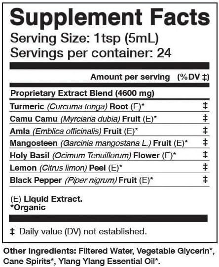 Anima Mundi Apothecary Curam Organic Beauty Elixir - Liquid Turmeric Tincture - Adaptogenic Herbal Tincture with Organic Turmeric Root Extract - Add to Tea Coffee Smoothies &amp More (4oz / 118ml)