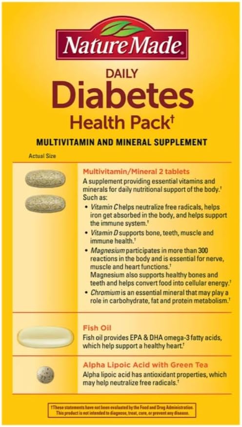 Nature Made Daily Diabetes Health Pack Dietary Supplement for Nutritional Support 60 Packets