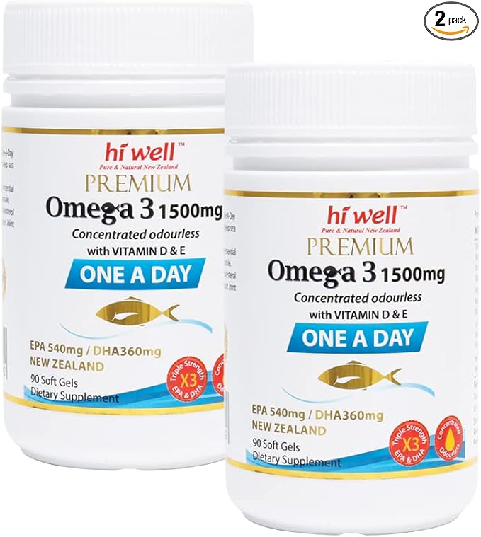 (Pack of 2) Hi Well Premium Omega 3 1500mg One A Day 90 Softgels