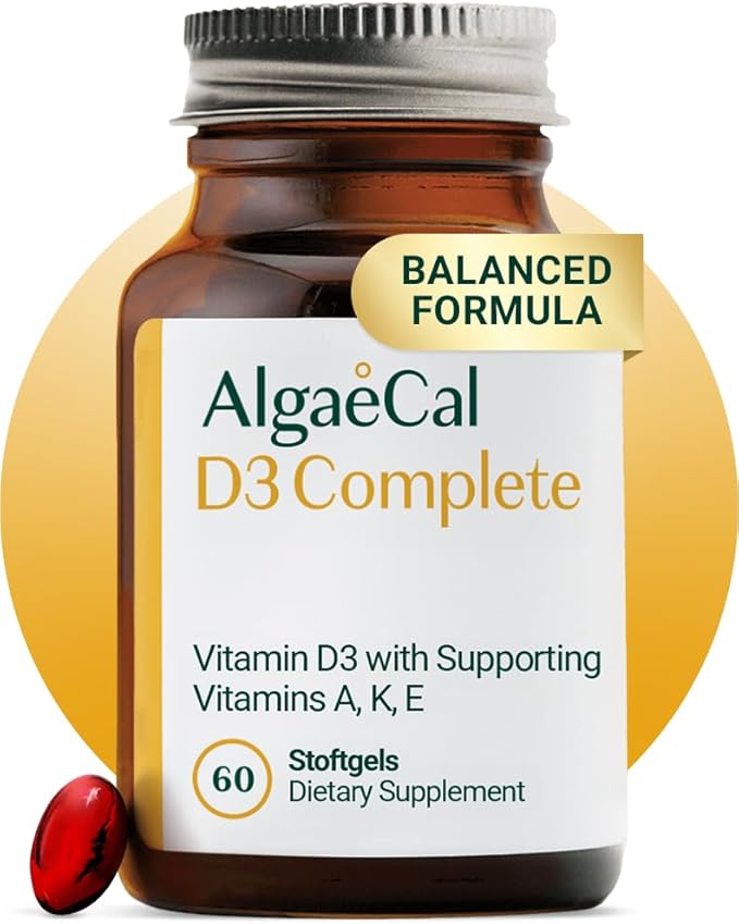ALGAECAL 4-in-1 Vitamin D3 K2 Complete - ADK Vitamin Supplement Enhanced Immune Support &amp Bone Health with D3 K2 A &amp E - Whole Body Wellness &amp Bone Strength 60 Easy-Swallow Softgels M