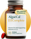 ALGAECAL 4-in-1 Vitamin D3 K2 Complete - ADK Vitamin Supplement Enhanced Immune Support &amp Bone Health with D3 K2 A &amp E - Whole Body Wellness &amp Bone Strength 60 Easy-Swallow Softgels M