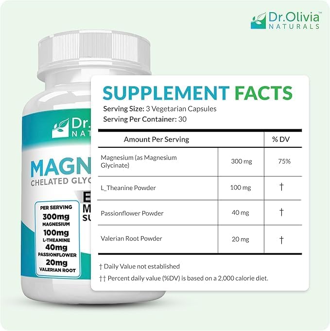 Magnesium Glycinate Complex - L-Theanine Passionflower &amp Valerian Root for Sleep Support Supplement Nerve &amp Muscle Health High Absorption - 90 Vegetarian Capsules
