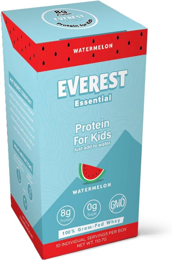 Everest Essential Kid's Clear Whey Protein Powder (Watermelon 10 Packets) Protein Drink Mix for Kids Electrolytes for Kids 8g Protein Per Serving Non GMO Zero Added Sugar