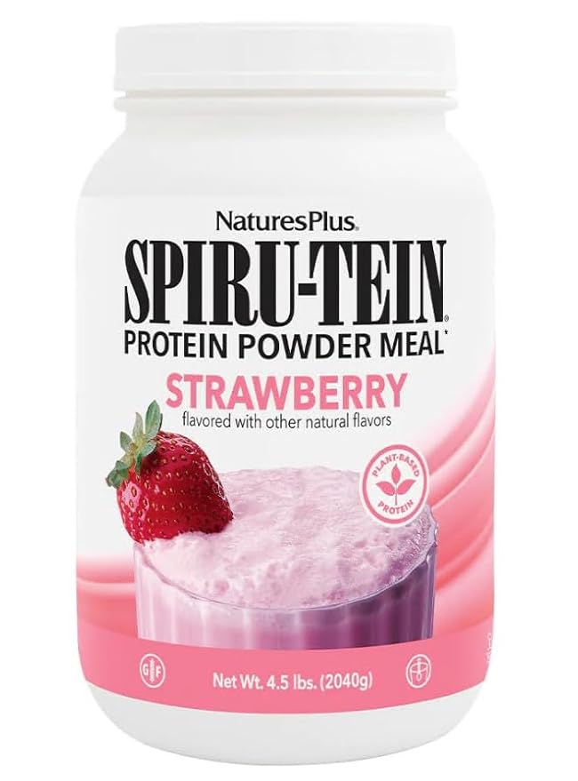 NaturesPlus SPIRU-TEIN Strawberry - 4.5 lbs - Plant-Based Protein Shake - Non-GMO Vegetarian Gluten Free - 60 Servings