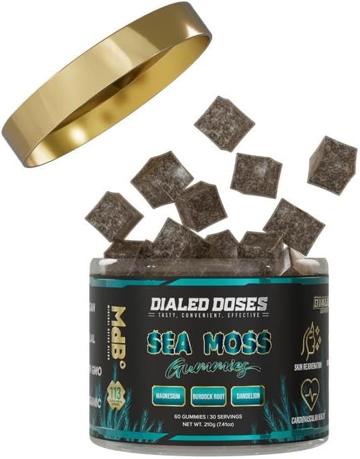 Sea Moss Gummies with Burdock Root &amp Dandelion - 113 Essential Minerals for Detox Glowing Skin &amp Immune Support - Natural Cleanse with Magnesium Citrate