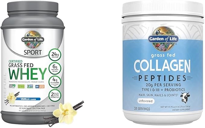 Garden of Life Sport Whey Protein Powder Vanilla. Premium Grass Fed Whey Protein Isolate Plus Probiotics for Immune System Health &amp Collagen Peptides Grass Fed 19.75 Ounce