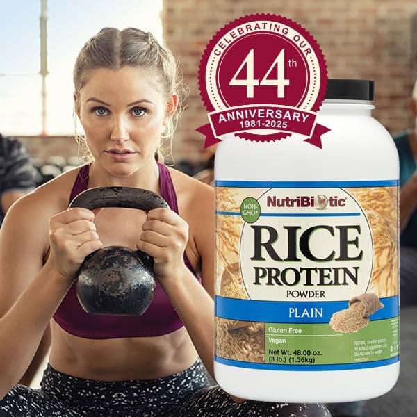 NutriBiotic Plain Rice Protein 3 Lb (1.36kg) | Low Carb Vegan &amp Raw Protein Powder | Grown and Processed Without Chemicals Gluten or GMOs | Keto Friendly &amp Easy to Digest