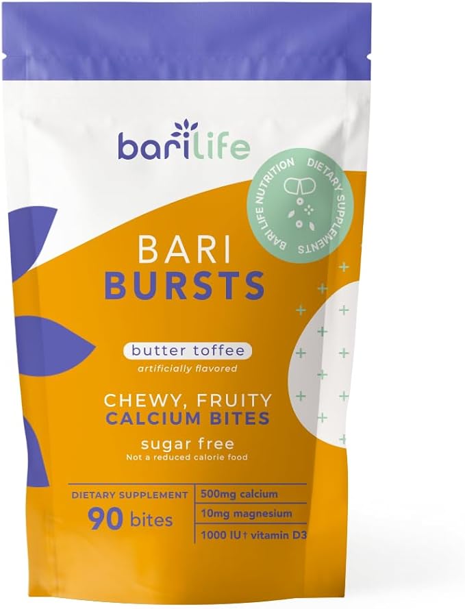 Bari Life Just One Once Daily Bariatric Multivitamin with Iron (90 Tablets) and BariBurst Calcium Citrate Soft Chews for Gastric Bypass Gastric Sleeve and Duodenal Switch (Butter Toffee)