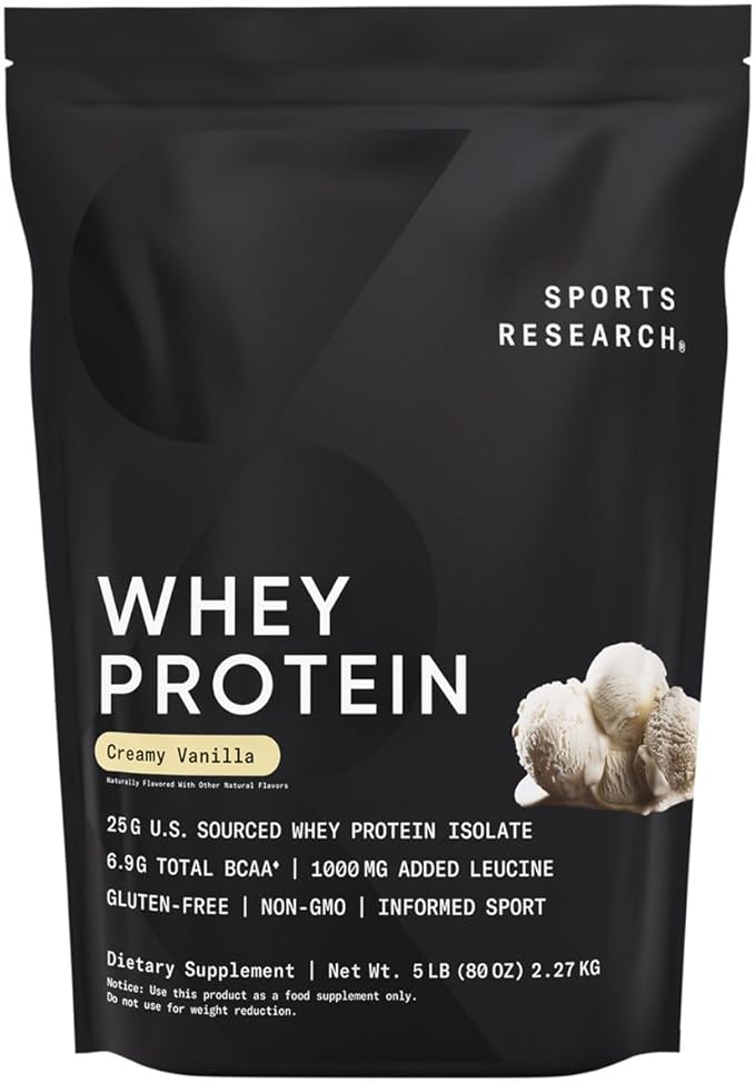 Sports Research® Protein Pack - Whey Isolate Protein Powder 5lb + Creatine Monohydrate 1.1lb + Collagen Peptides 1lb