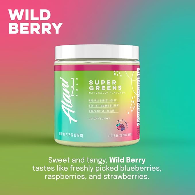 Alani Nu Super Greens Powder Wild Berry | Green Juice Supplement | Spirulina + Wheat Grass Powder | Naturally Flavored | Smoothie Juice Mix | Gluten Free | Vegan | 30 Servings