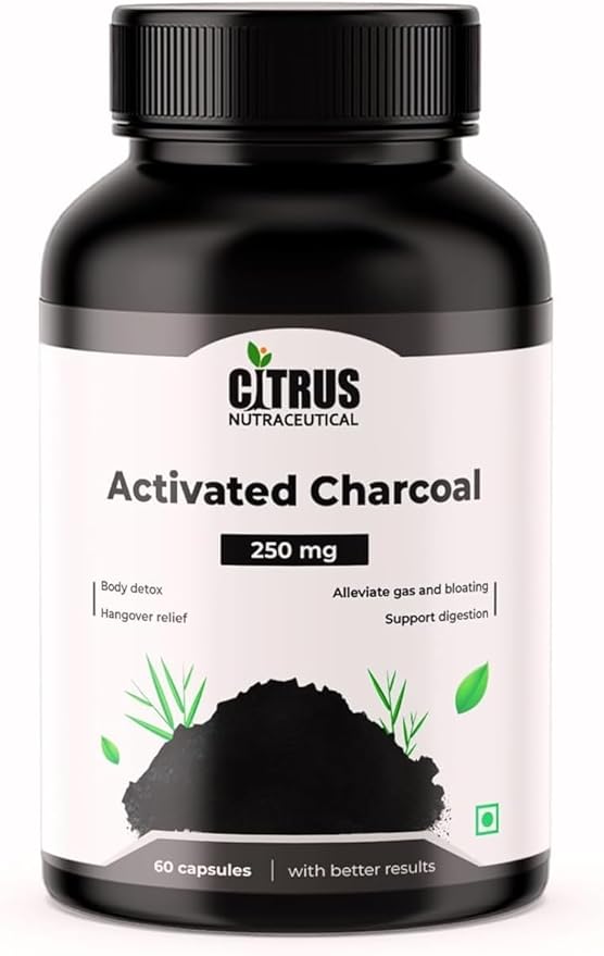 Activated Charcoal Capsules Supports Bowel Detoxification - 250 mg - 60 Capsules