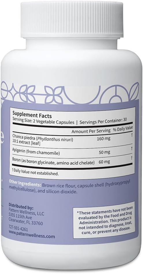 Pattern Wellness Stone Care Complex – Supports Healthy Kidney &amp Urinary Function – with Chanca Piedra Chamomile Extract &amp Boron – 3rd Party Lab Tested – Vegan Non-GMO - 60 Capsules
