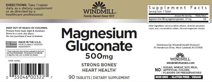 Special Pack of 6 Windmill Magnesium GLUCONATE 500MG 90 Tablets