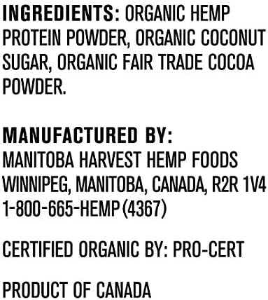 Manitoba Harvest Organic Hemp Pro Fiber Protein Powder Chocolate 16oz with 10g of Fiber &amp 8g Protein per Serving Preservative-Free