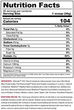 Metabolic Nutrition Whey Protein Isolate ISO PWDR Chocolate Cupcake 3.04lb 23 Servings 26g Protein Fast Digesting Zero Carbs Delicious Flavor Very Low Carbs &amp Fat Zero Lactose